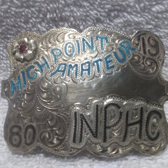 INPHC High Point Amateur 1980 Silver Buckle Flower Hanson Signed Vintage !! main image 7